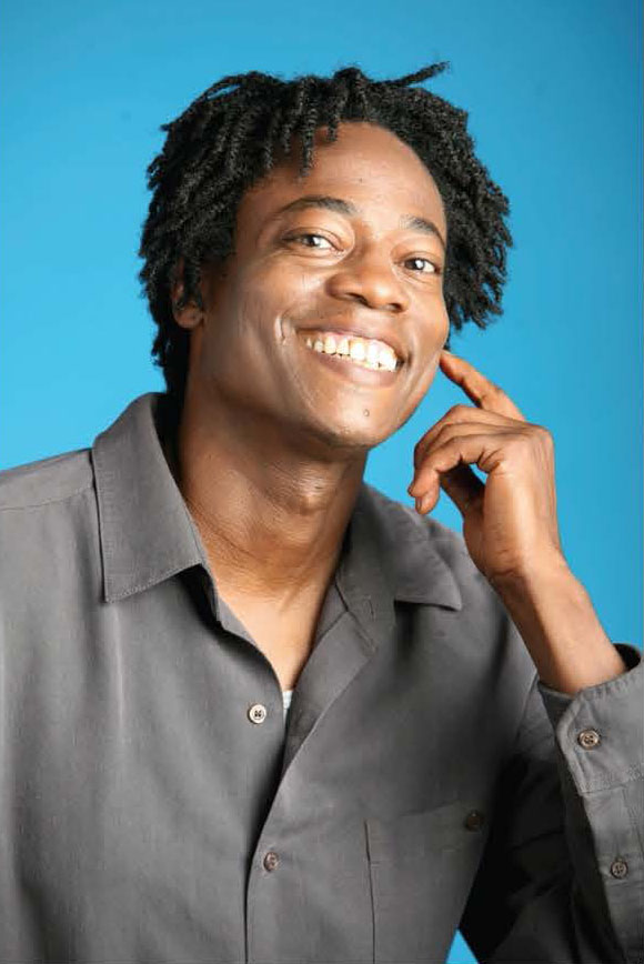 Blue-background smile